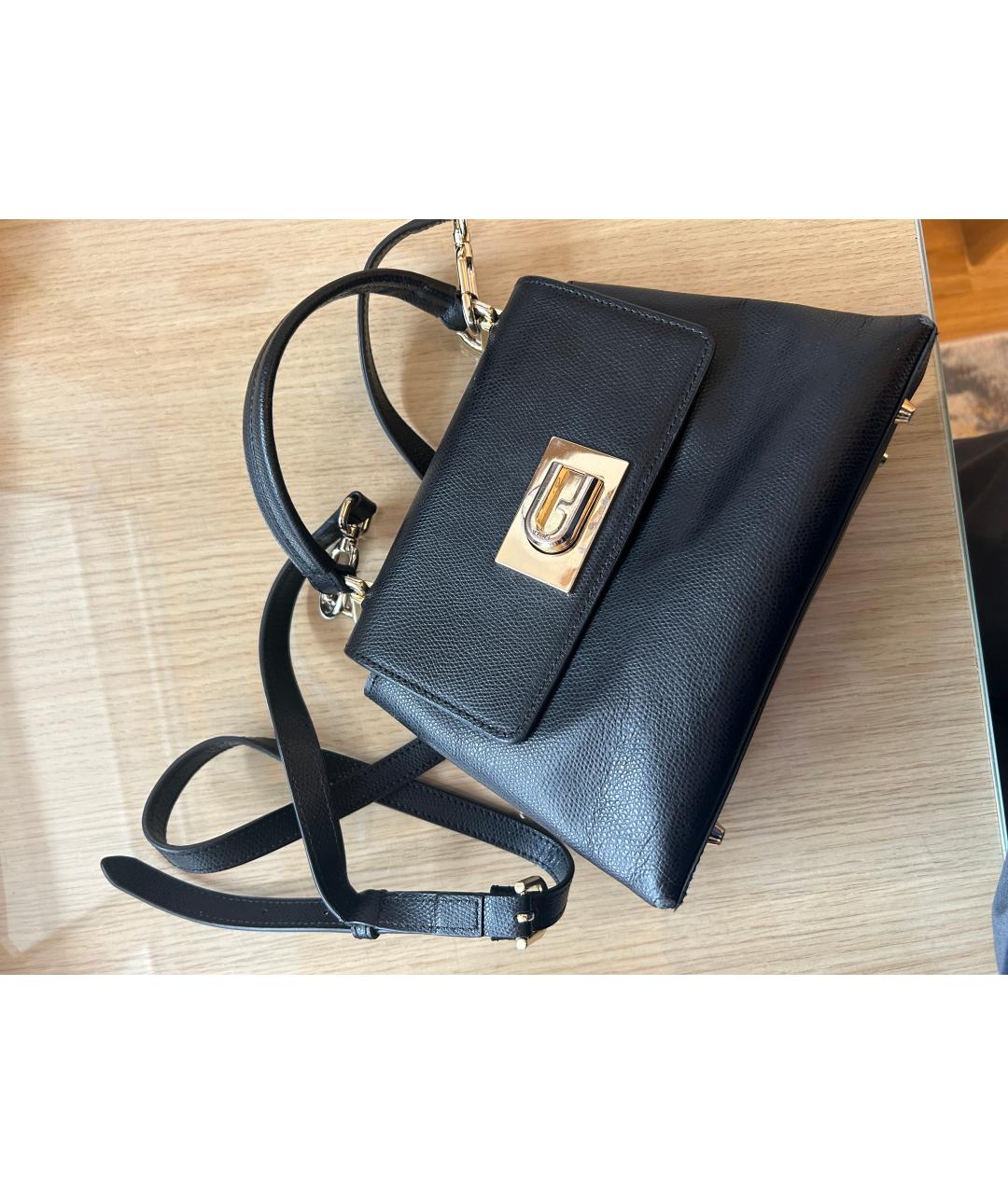 FURLA Черная кожаная сумка с короткими ручками, фото 6