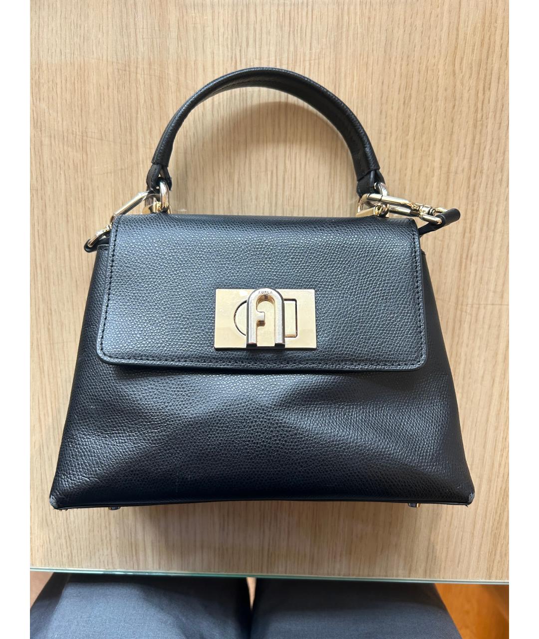 FURLA Черная кожаная сумка с короткими ручками, фото 8