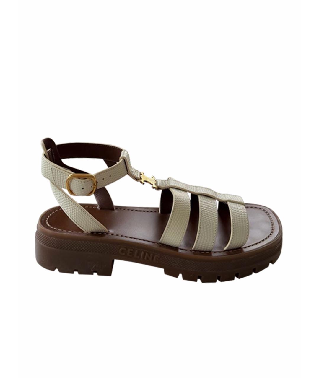 CELINE Белые кожаные сандалии, фото 1