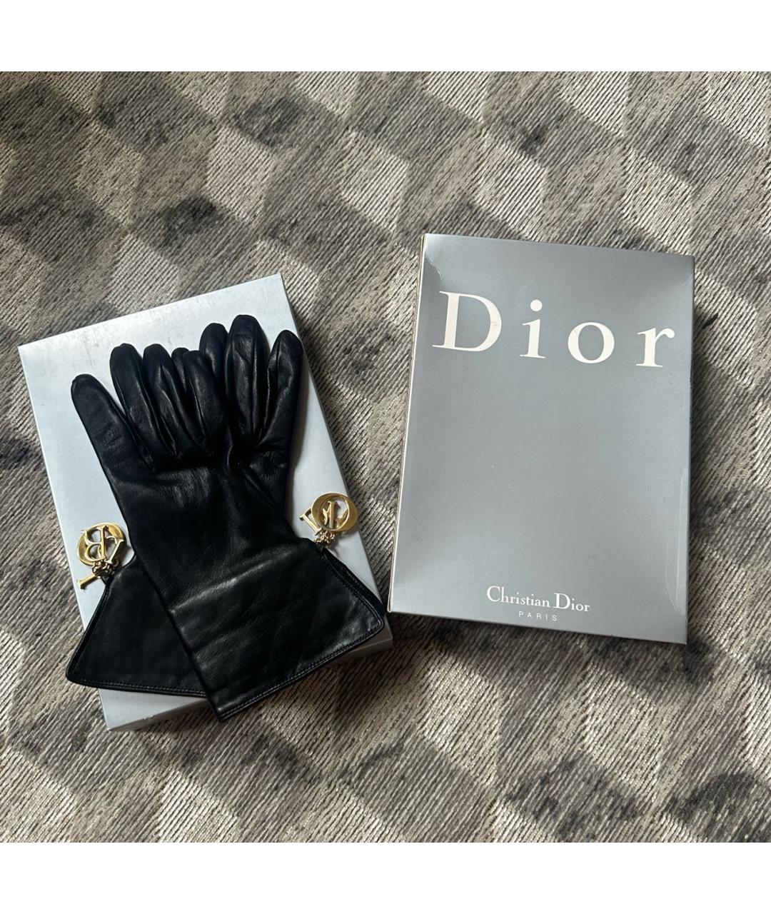 CHRISTIAN DIOR Черные кожаные перчатки, фото 2