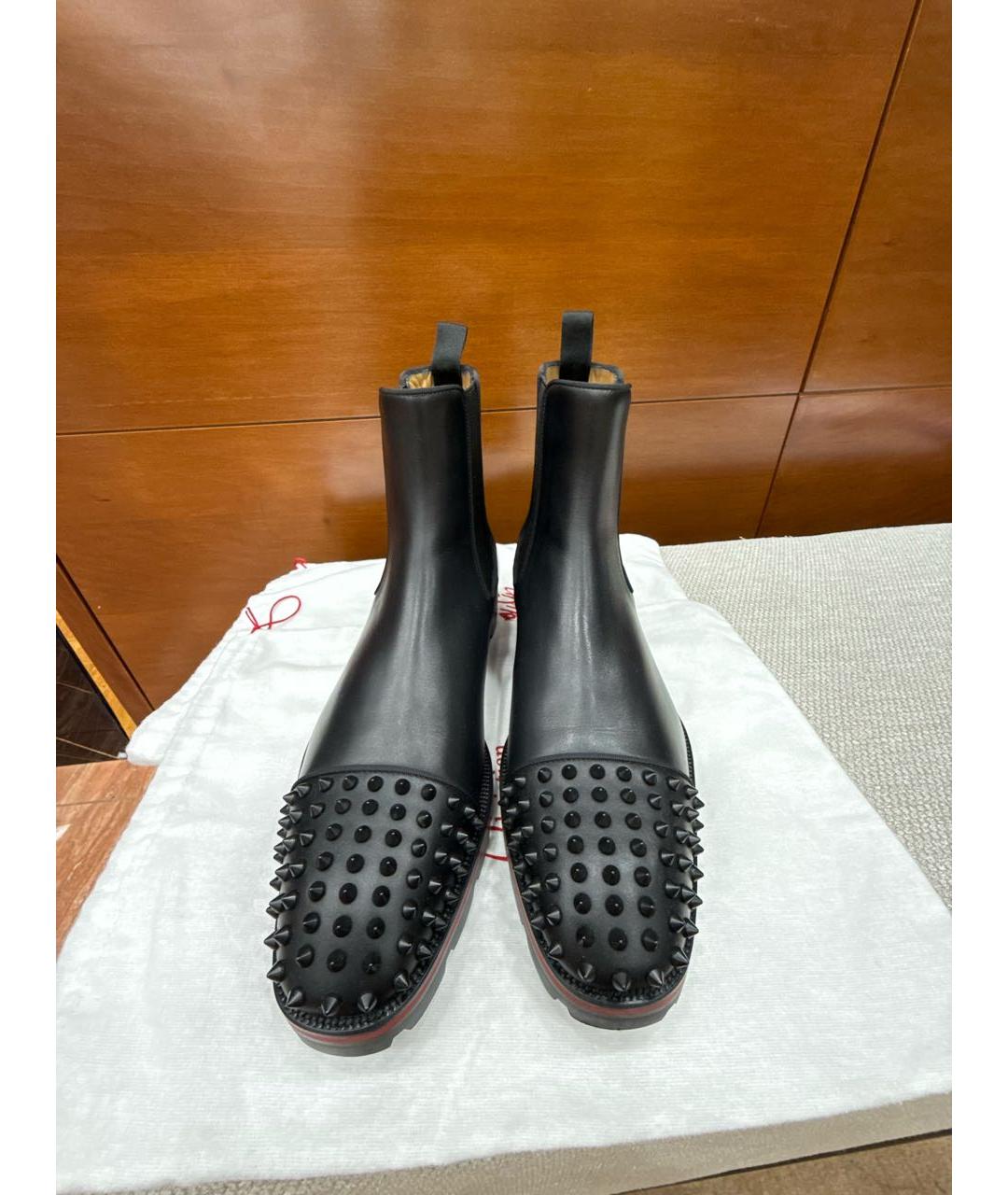 CHRISTIAN LOUBOUTIN Черные кожаные высокие ботинки, фото 2