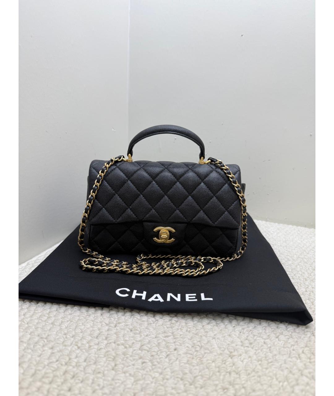 CHANEL Черная кожаная сумка с короткими ручками, фото 2