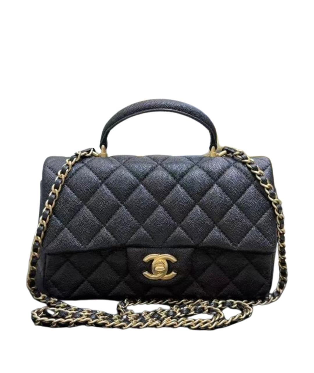 CHANEL Черная кожаная сумка с короткими ручками, фото 1