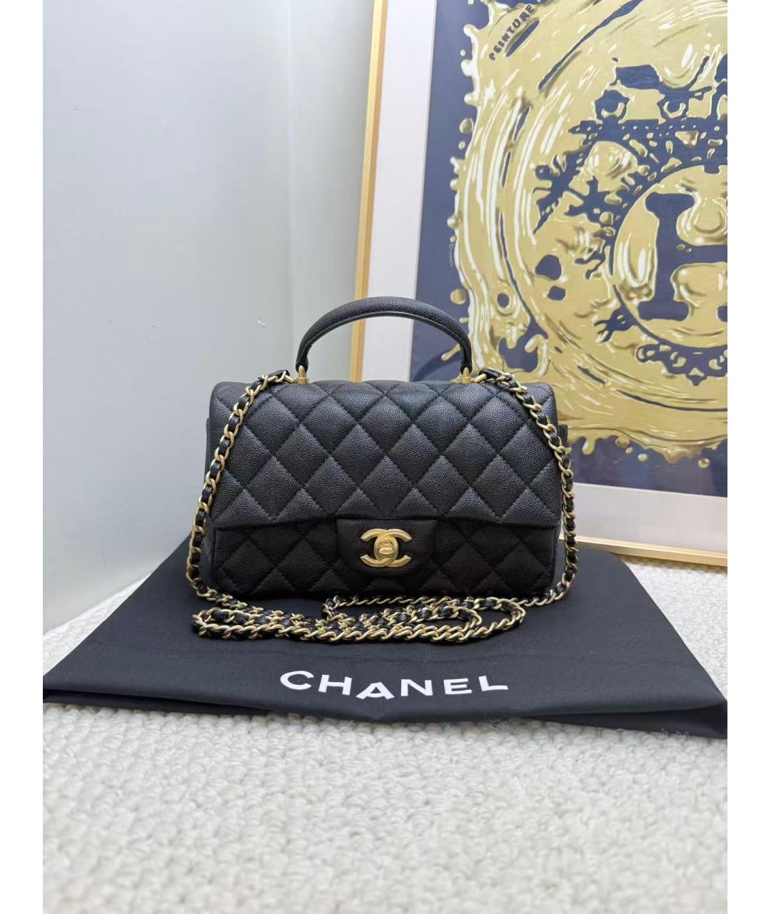 CHANEL Черная кожаная сумка с короткими ручками, фото 10