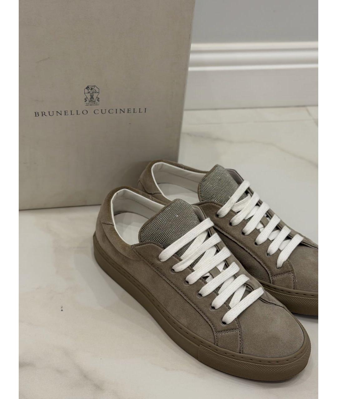 BRUNELLO CUCINELLI Бежевые замшевые кеды, фото 5