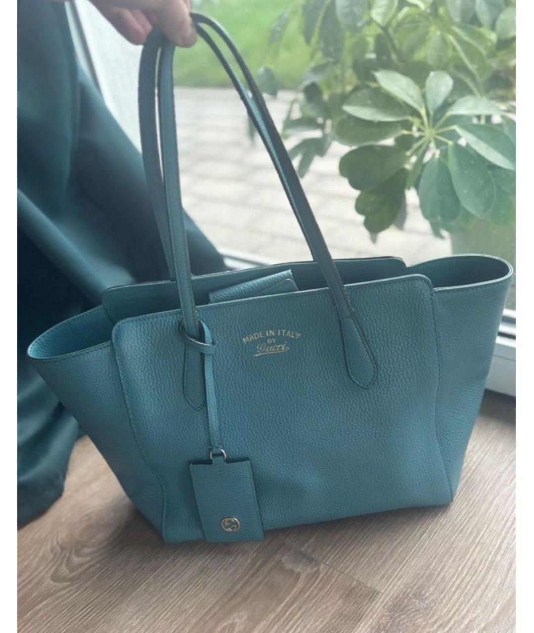 GUCCI Бирюзовая кожаная сумка с короткими ручками, фото 2