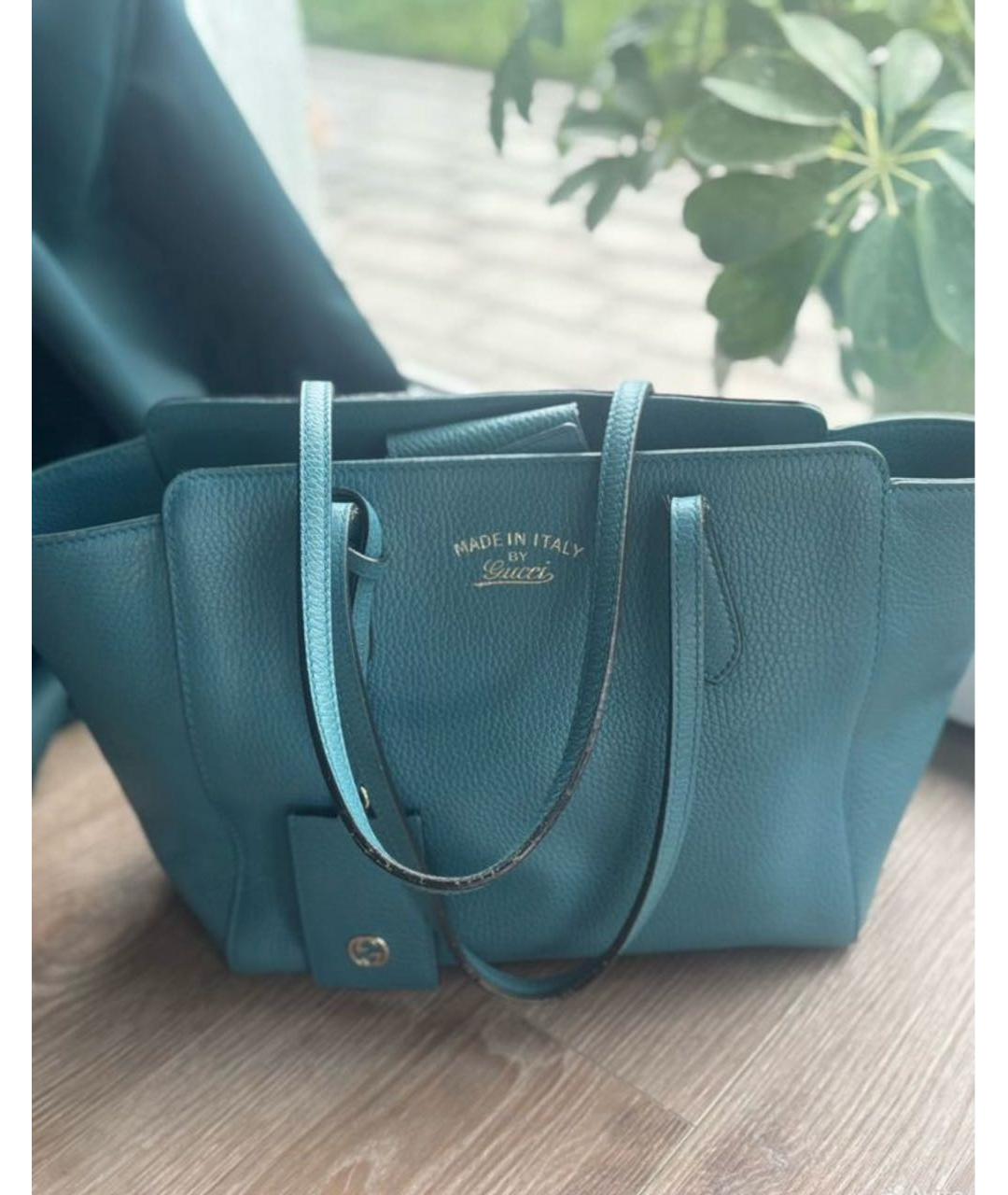 GUCCI Бирюзовая кожаная сумка с короткими ручками, фото 8