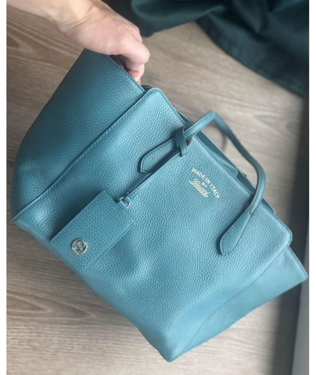 GUCCI Бирюзовая кожаная сумка с короткими ручками, фото 5