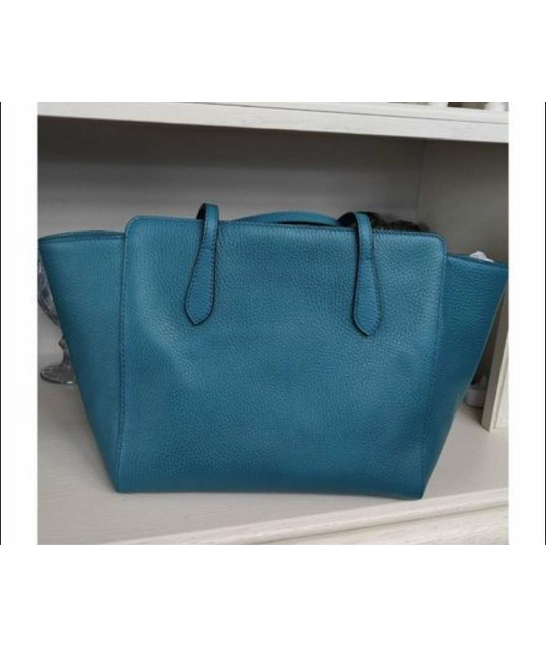 GUCCI Бирюзовая кожаная сумка с короткими ручками, фото 7