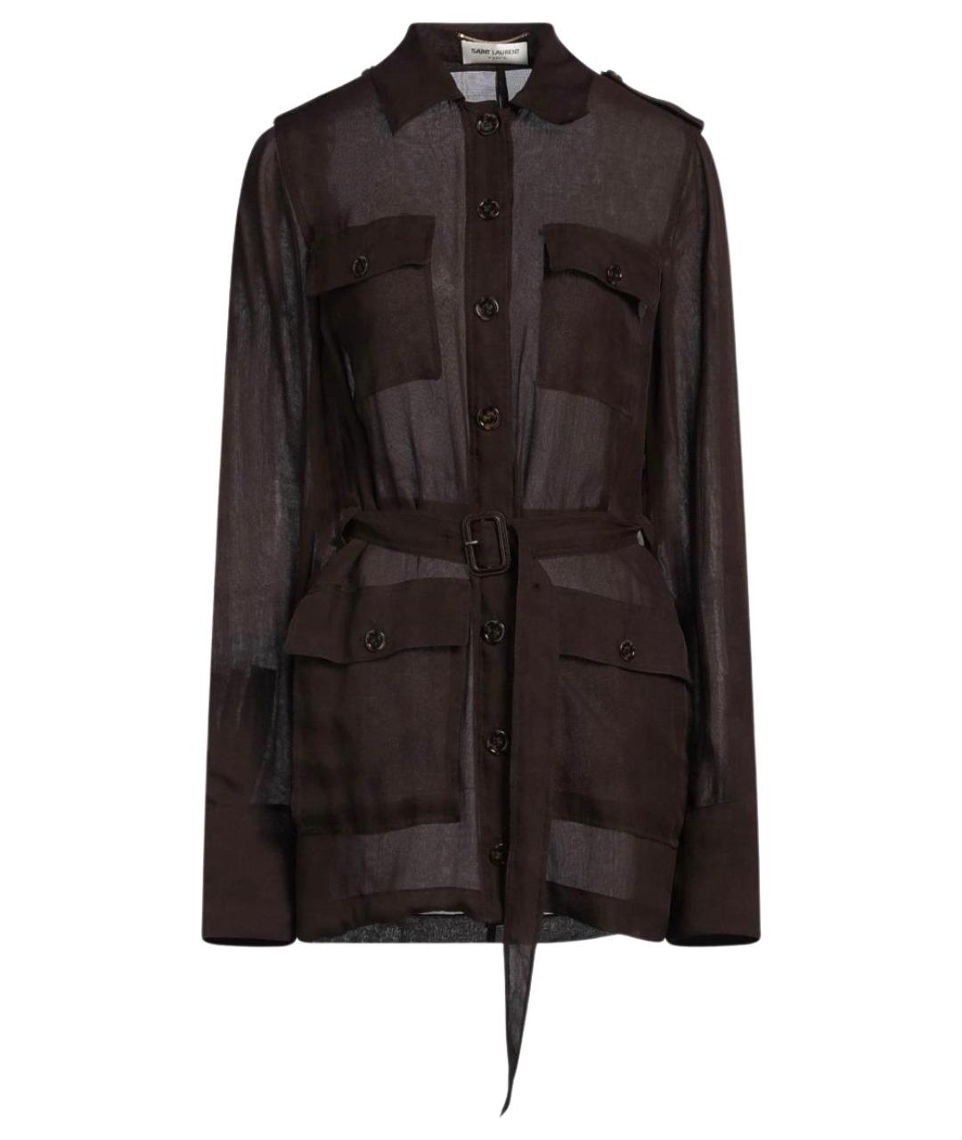 SAINT LAURENT Коричневое шелковое коктейльное платье, фото 1