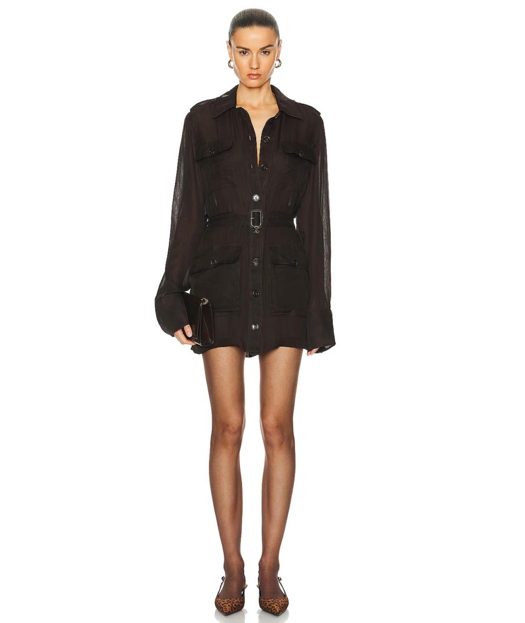 SAINT LAURENT Коричневое шелковое коктейльное платье, фото 2