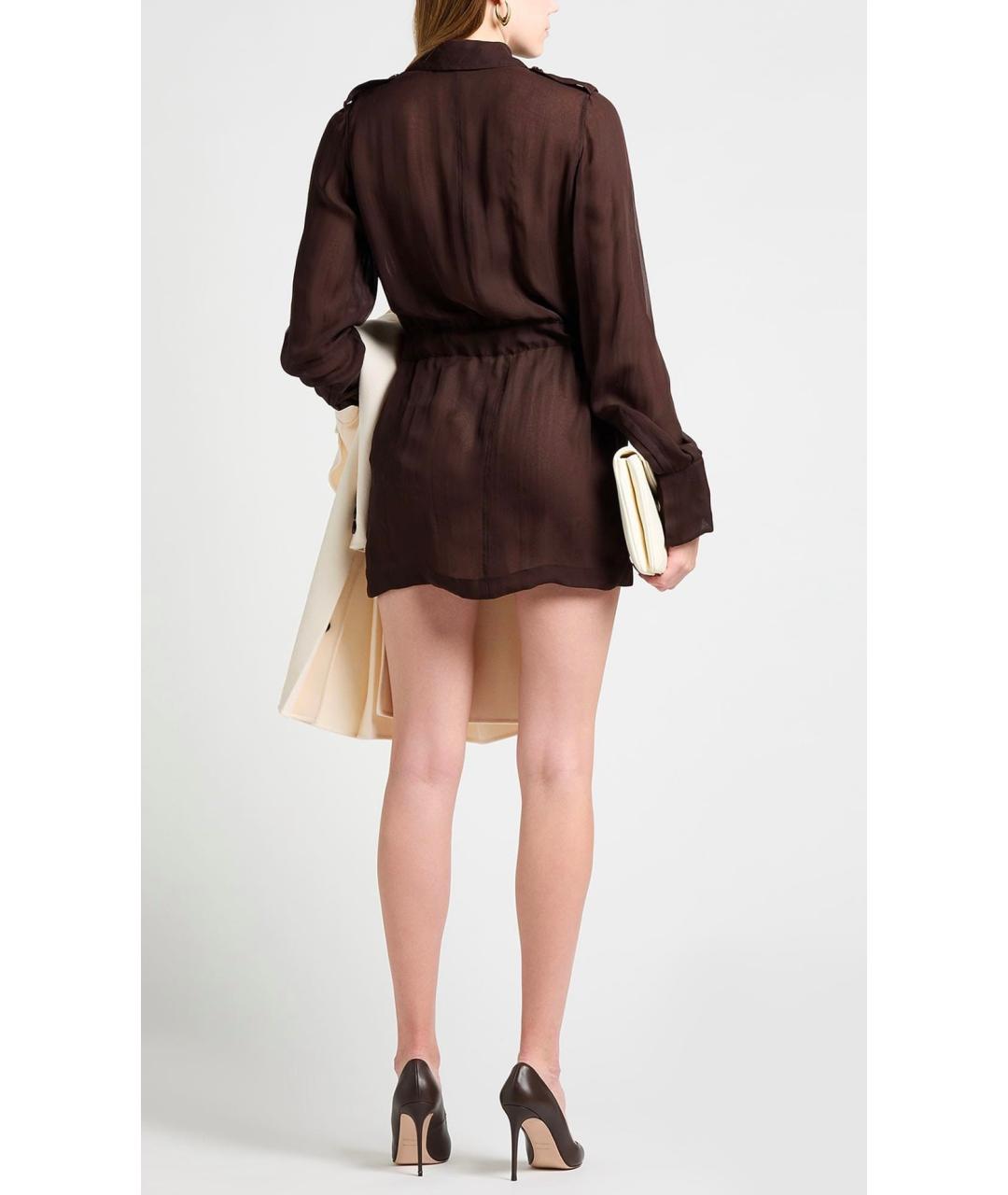 SAINT LAURENT Коричневое шелковое коктейльное платье, фото 6