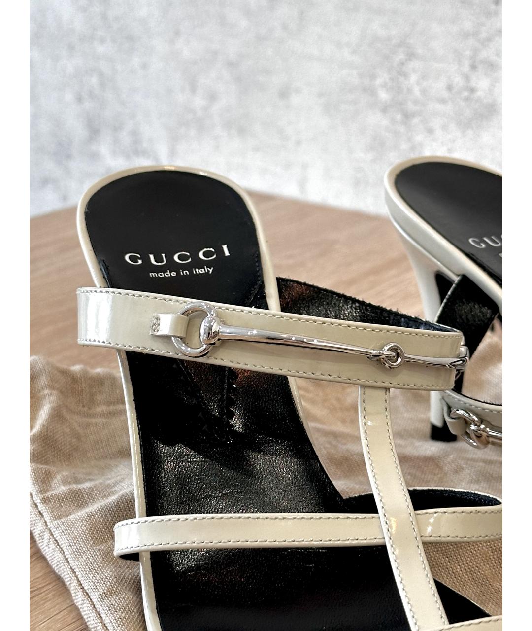 GUCCI Бежевые кожаные босоножки, фото 6