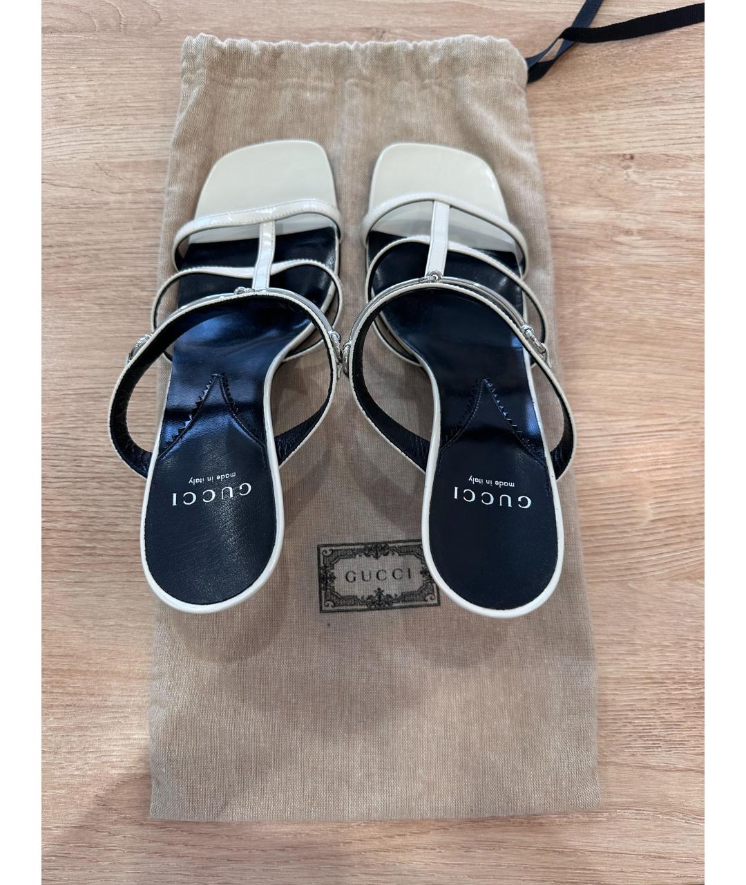 GUCCI Бежевые кожаные босоножки, фото 3