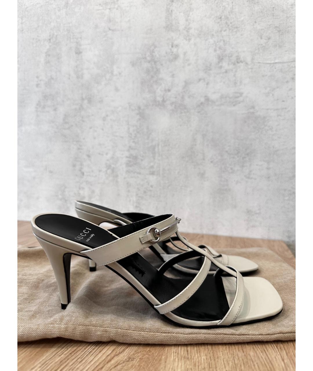 GUCCI Бежевые кожаные босоножки, фото 1
