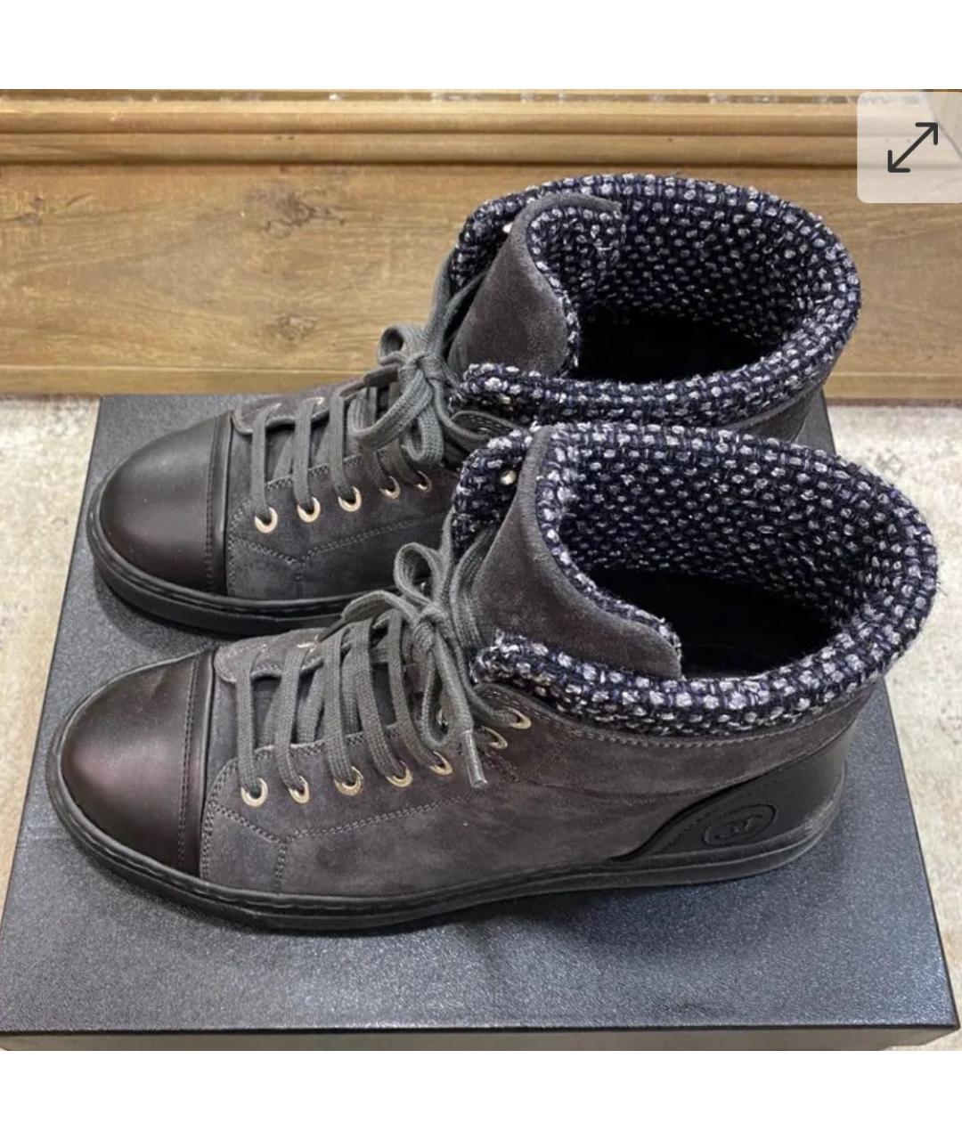 CHANEL Антрацитовые кожаные кеды, фото 2