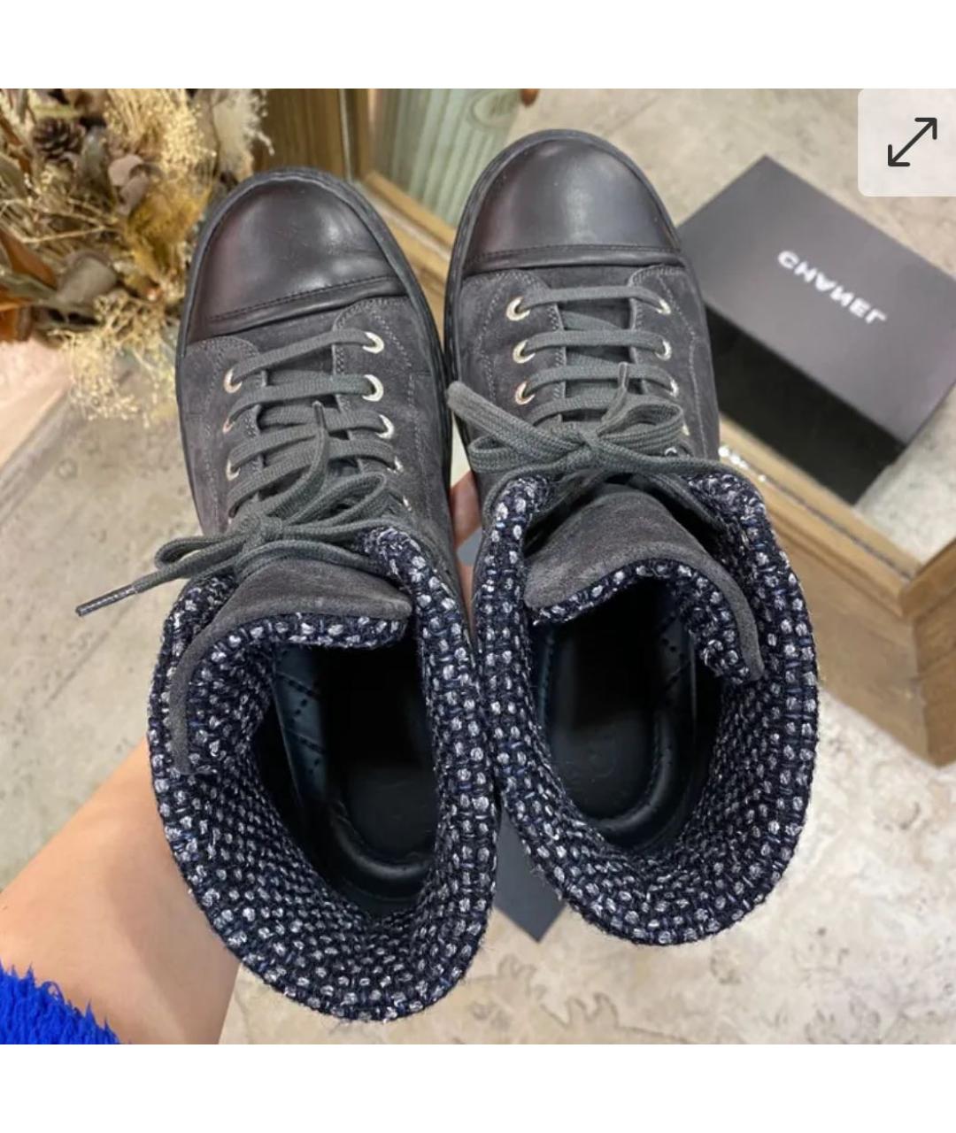 CHANEL Антрацитовые кожаные кеды, фото 4