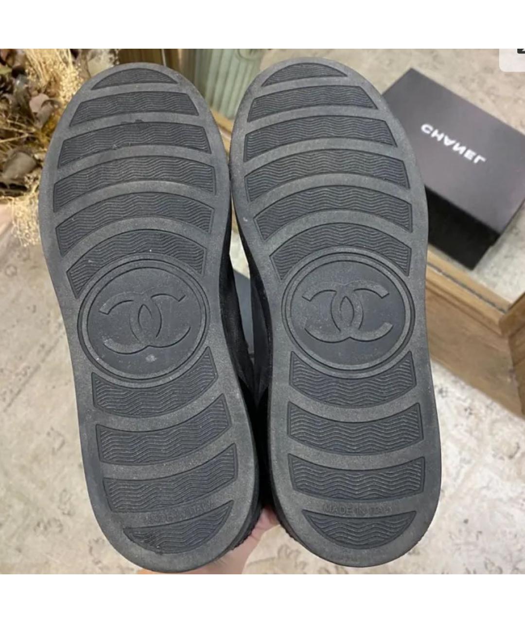 CHANEL Антрацитовые кожаные кеды, фото 5