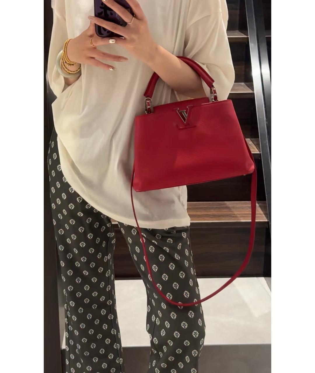 LOUIS VUITTON Красная кожаная сумка тоут, фото 7