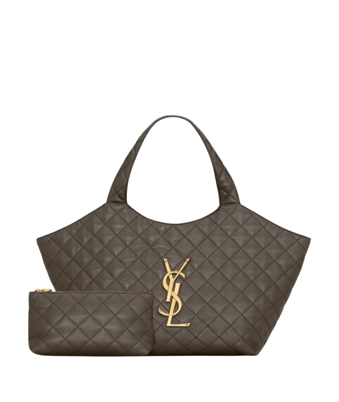 SAINT LAURENT Хаки кожаная сумка тоут, фото 1