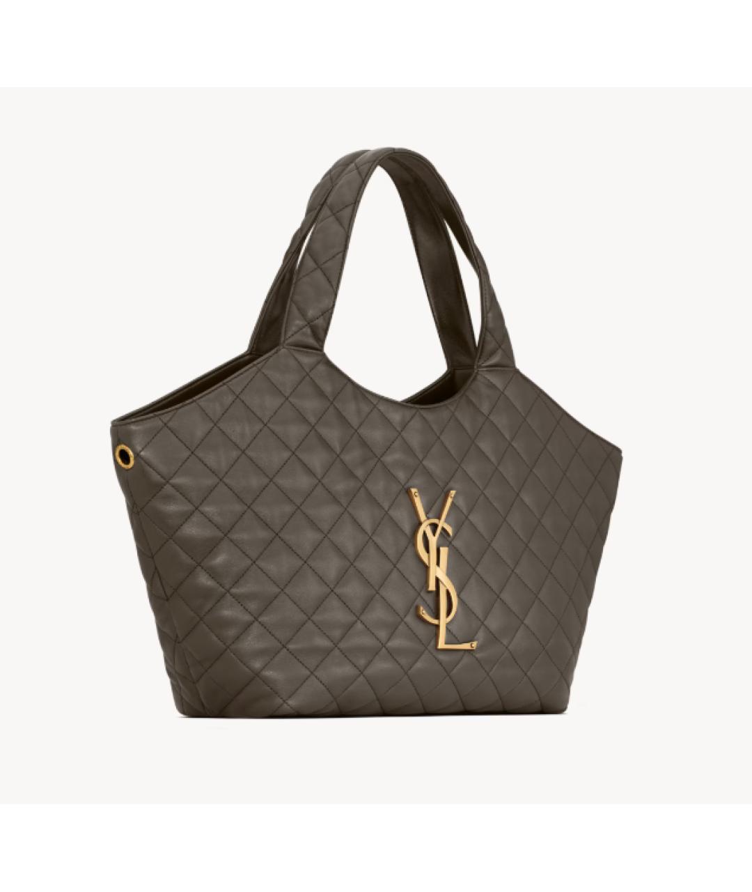 SAINT LAURENT Хаки кожаная сумка тоут, фото 2