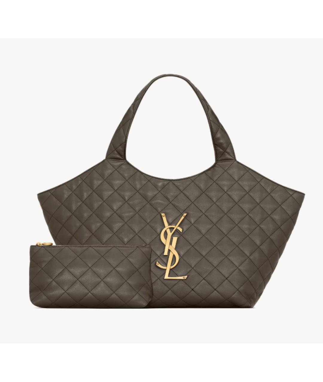 SAINT LAURENT Хаки кожаная сумка тоут, фото 4