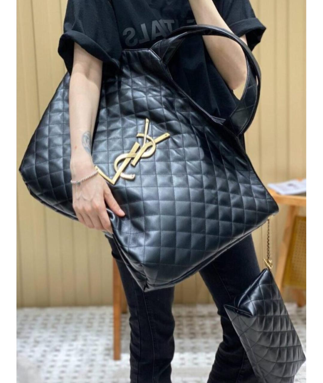 SAINT LAURENT Черная кожаная сумка тоут, фото 3