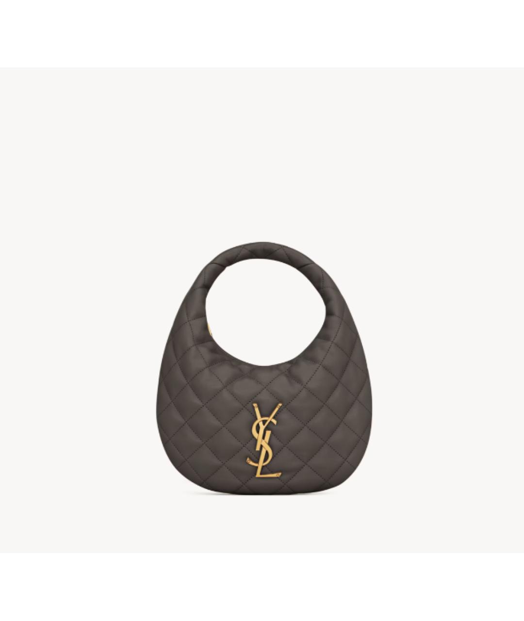 SAINT LAURENT Серая кожаная сумка с короткими ручками, фото 4