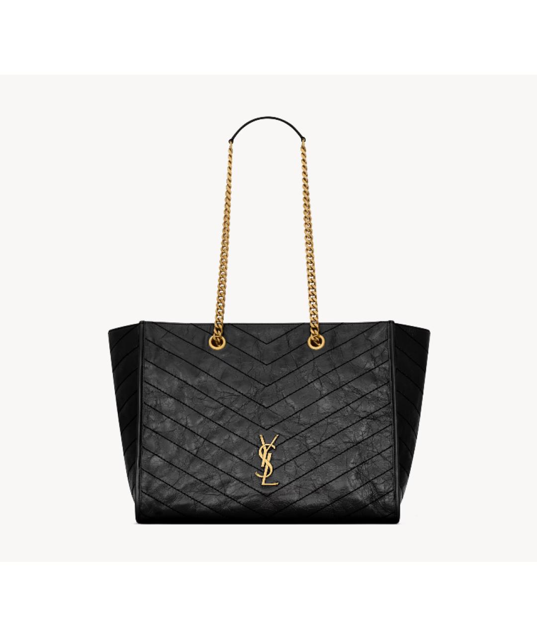 SAINT LAURENT Черная кожаная сумка тоут, фото 5
