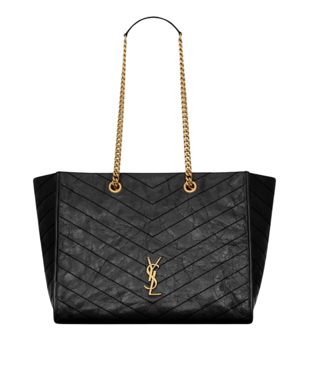 SAINT LAURENT Черная кожаная сумка тоут, фото 1