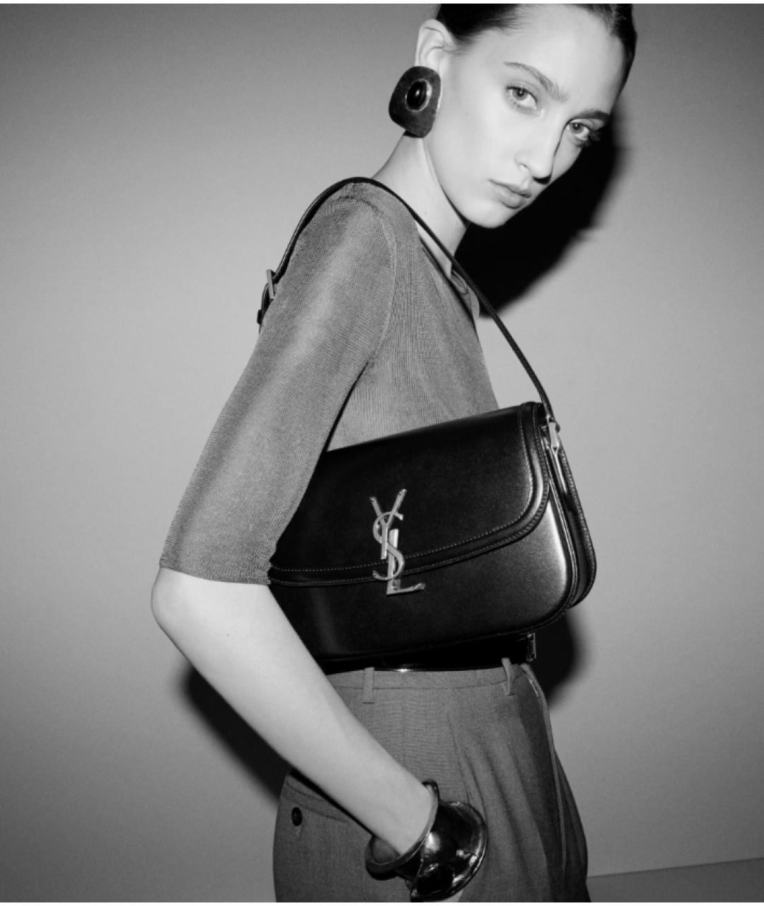 SAINT LAURENT Черная кожаная сумка через плечо, фото 2