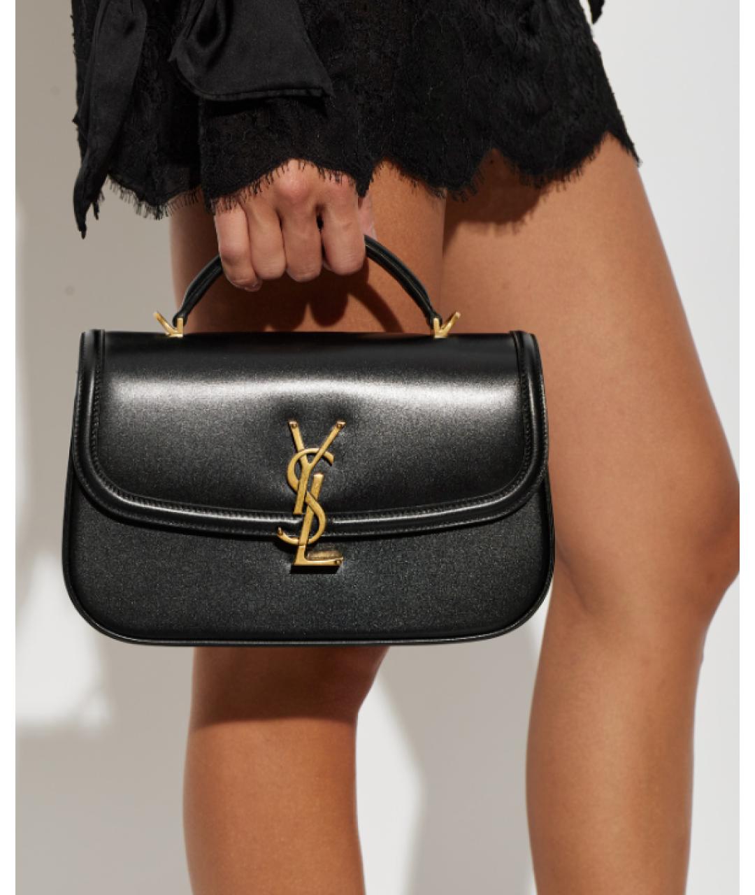 SAINT LAURENT Черная кожаная сумка с короткими ручками, фото 4
