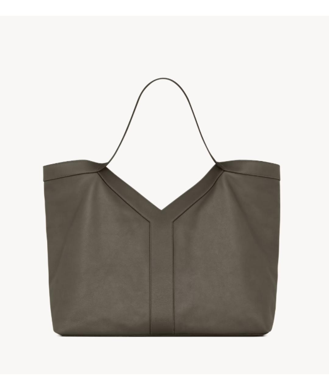 SAINT LAURENT Хаки кожаная сумка тоут, фото 5