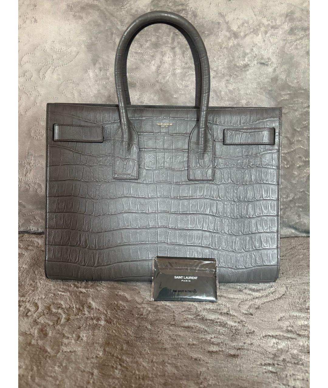 SAINT LAURENT Антрацитовая кожаная сумка с короткими ручками, фото 7