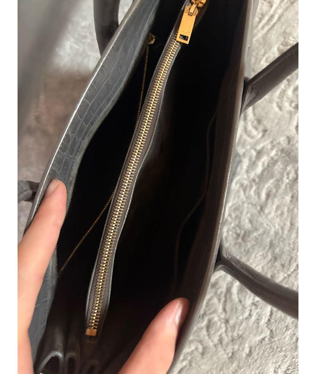 SAINT LAURENT Антрацитовая кожаная сумка с короткими ручками, фото 4