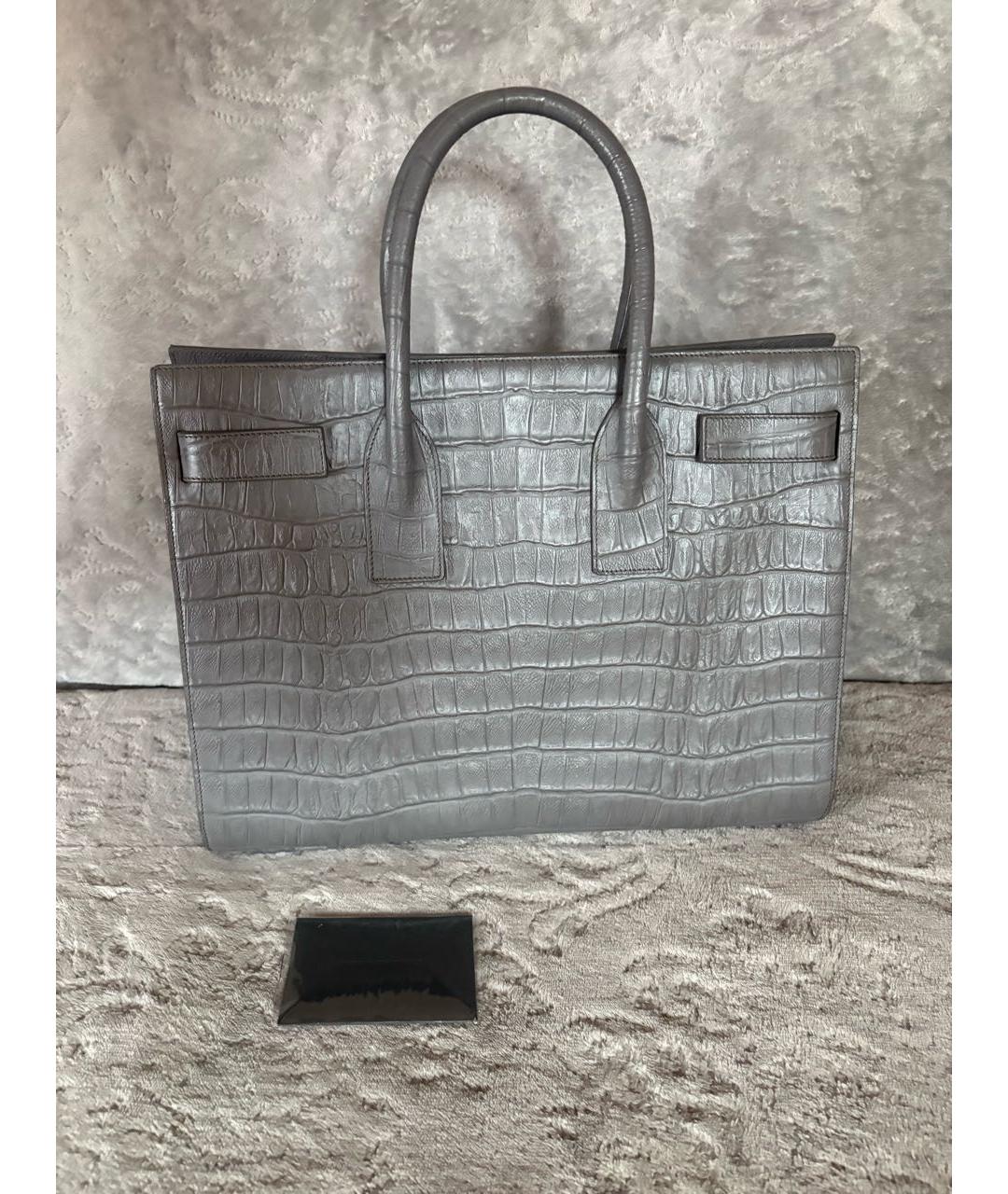 SAINT LAURENT Антрацитовая кожаная сумка с короткими ручками, фото 2