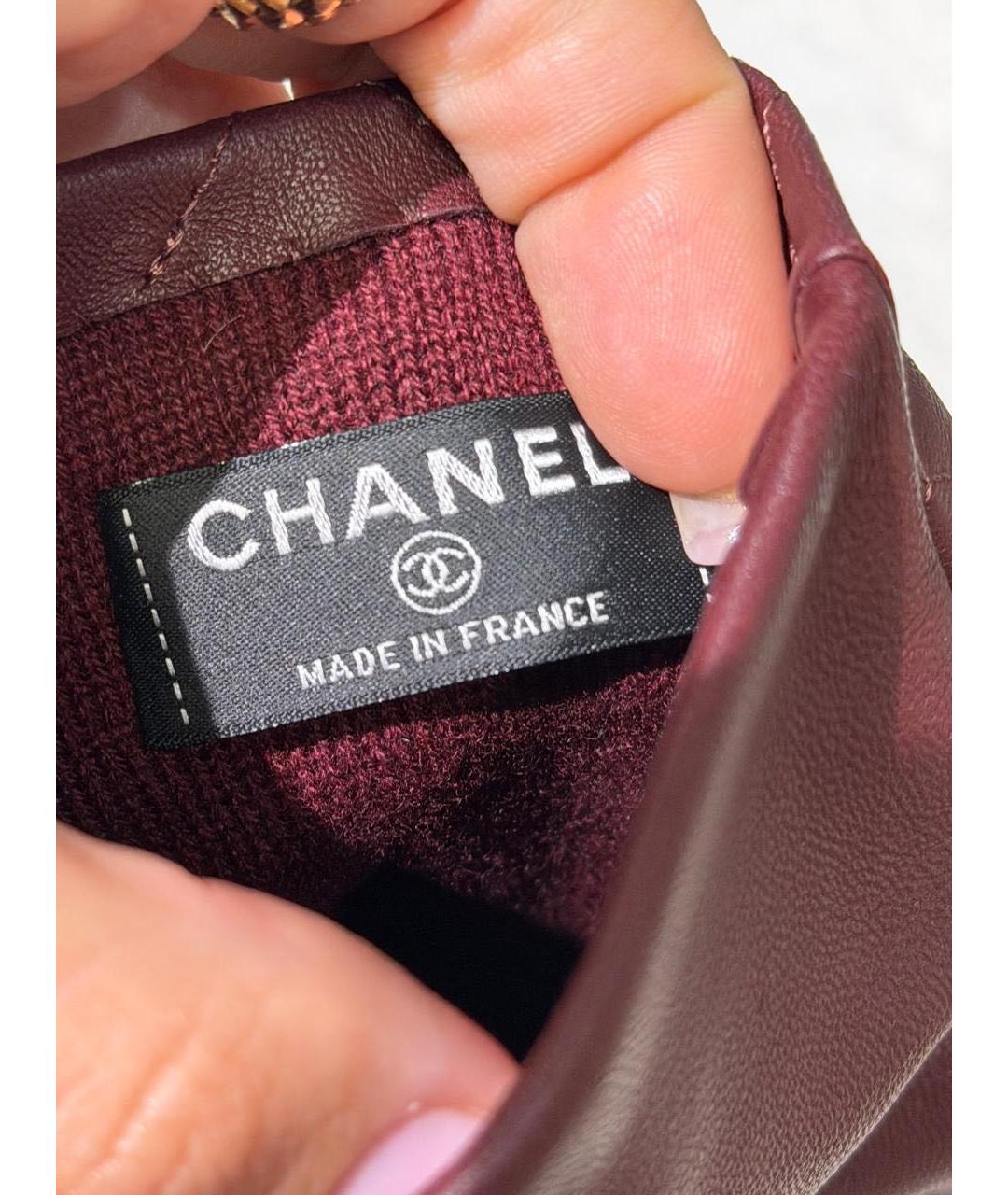 CHANEL Бордовые кожаные перчатки, фото 4