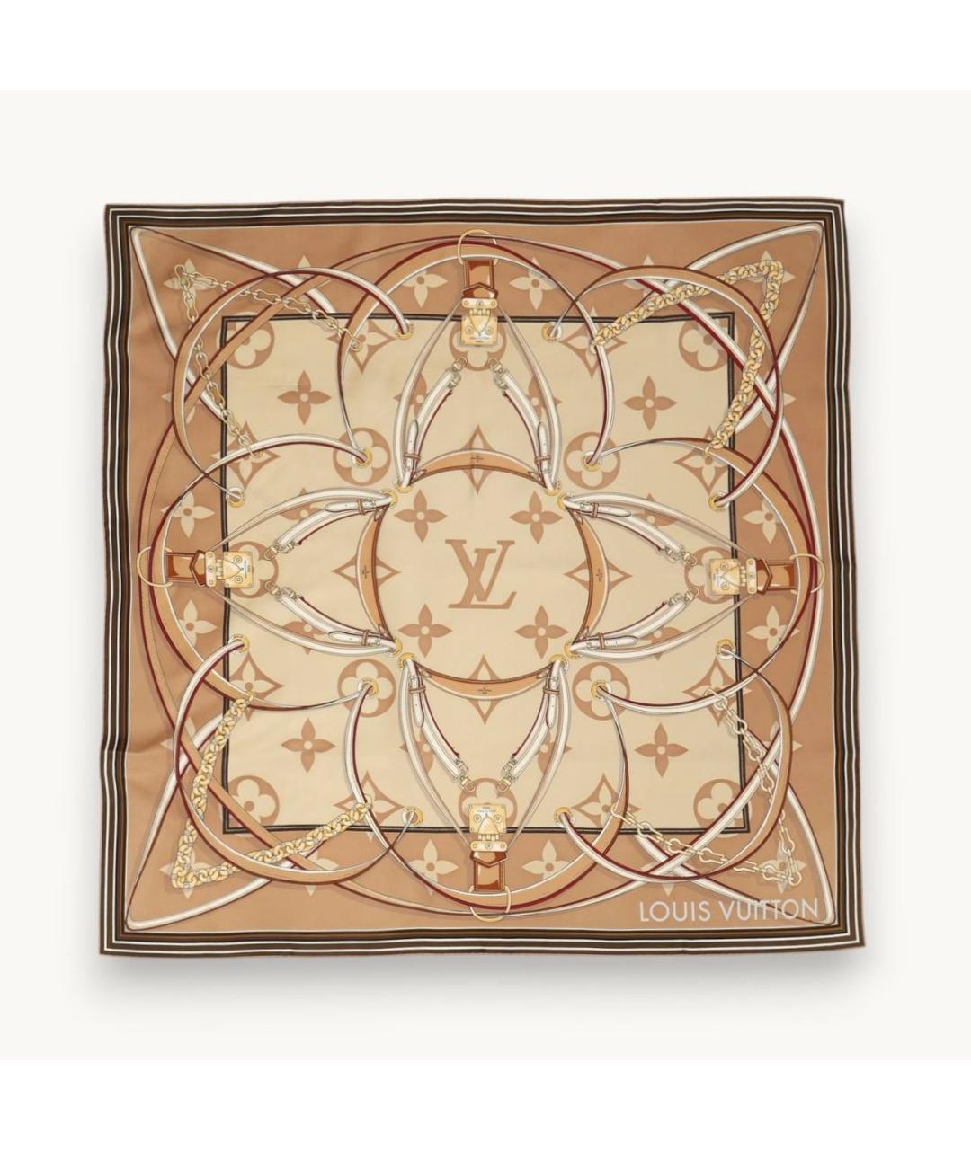 LOUIS VUITTON Бежевый шелковый платок, фото 6