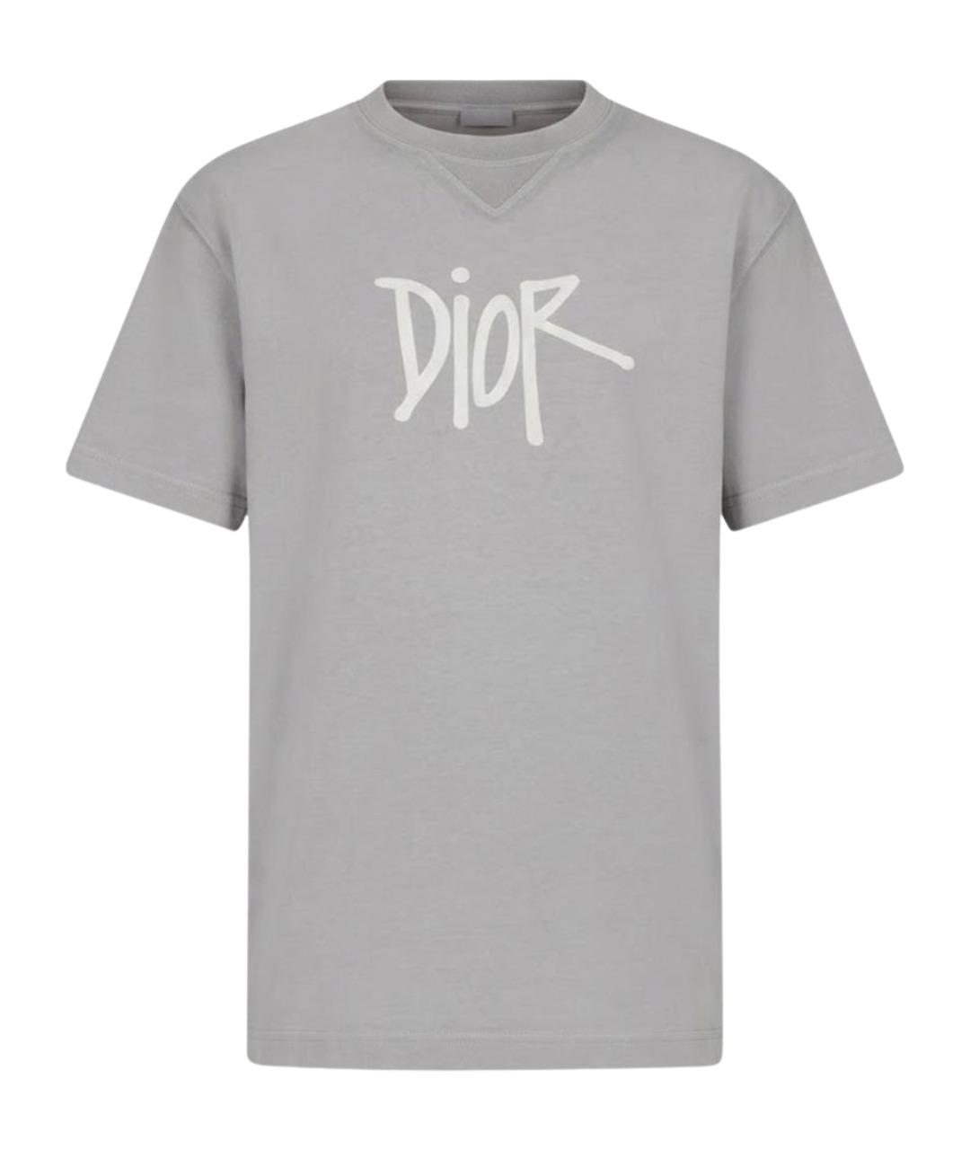 CHRISTIAN DIOR Серая хлопковая футболка, фото 1