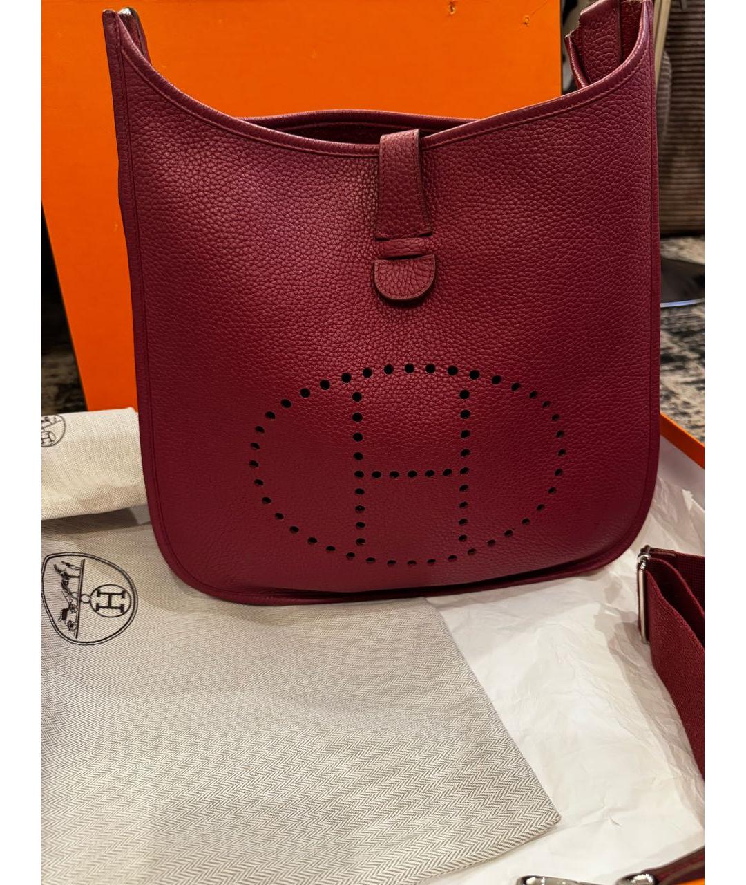 HERMES Бордовая кожаная сумка через плечо, фото 2