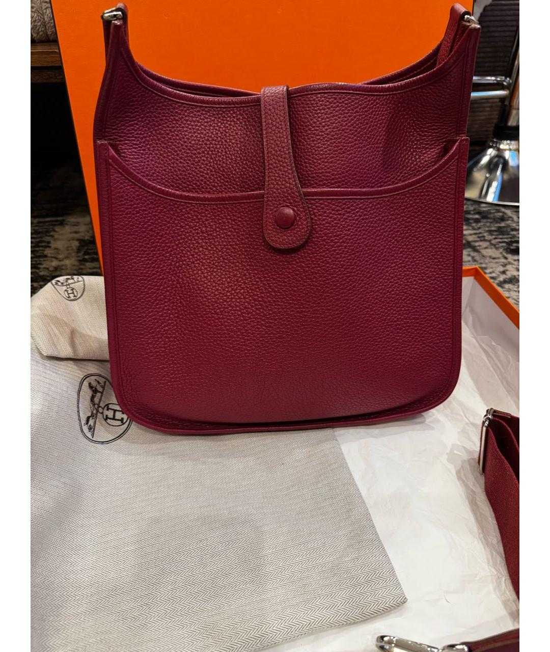 HERMES Бордовая кожаная сумка через плечо, фото 3