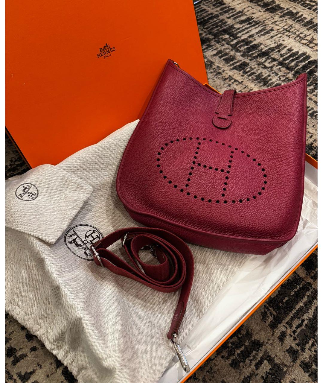 HERMES Бордовая кожаная сумка через плечо, фото 8