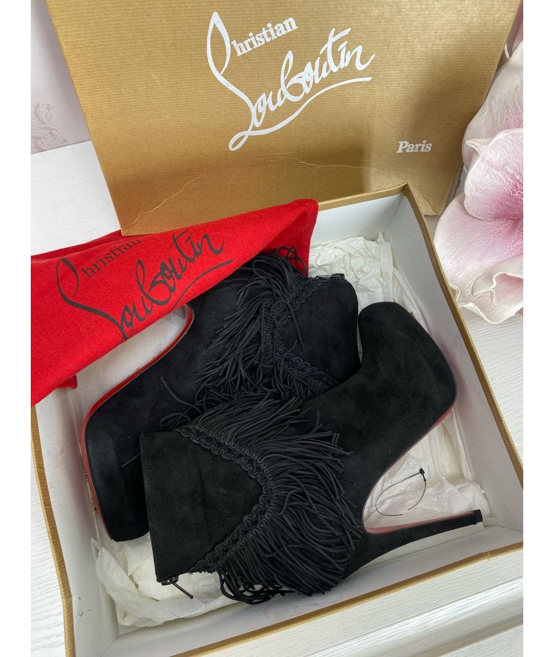 CHRISTIAN LOUBOUTIN Черные замшевые полусапоги, фото 6