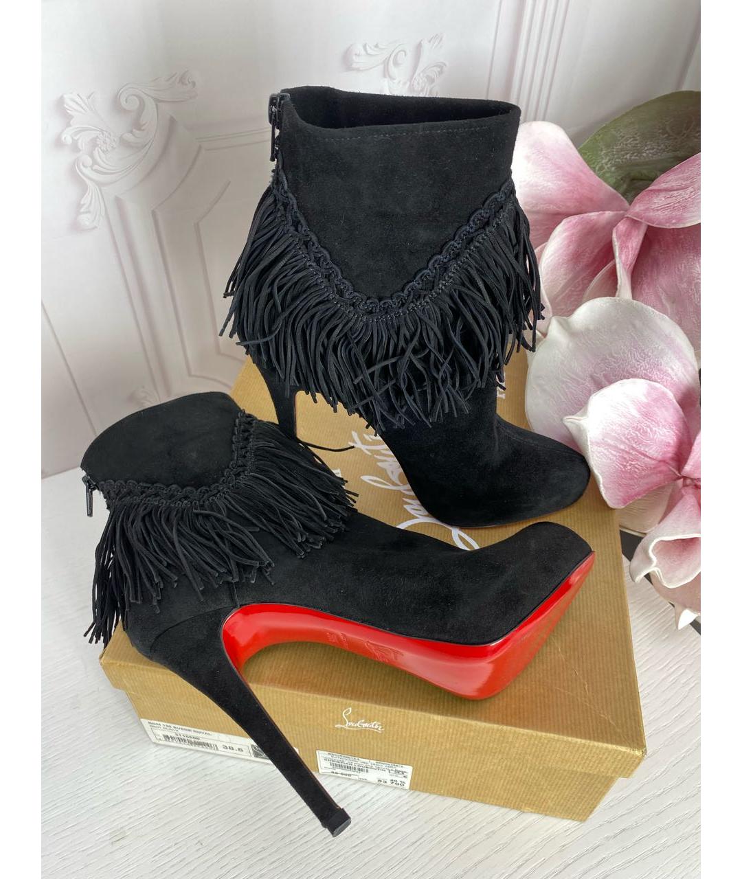 CHRISTIAN LOUBOUTIN Черные замшевые полусапоги, фото 3