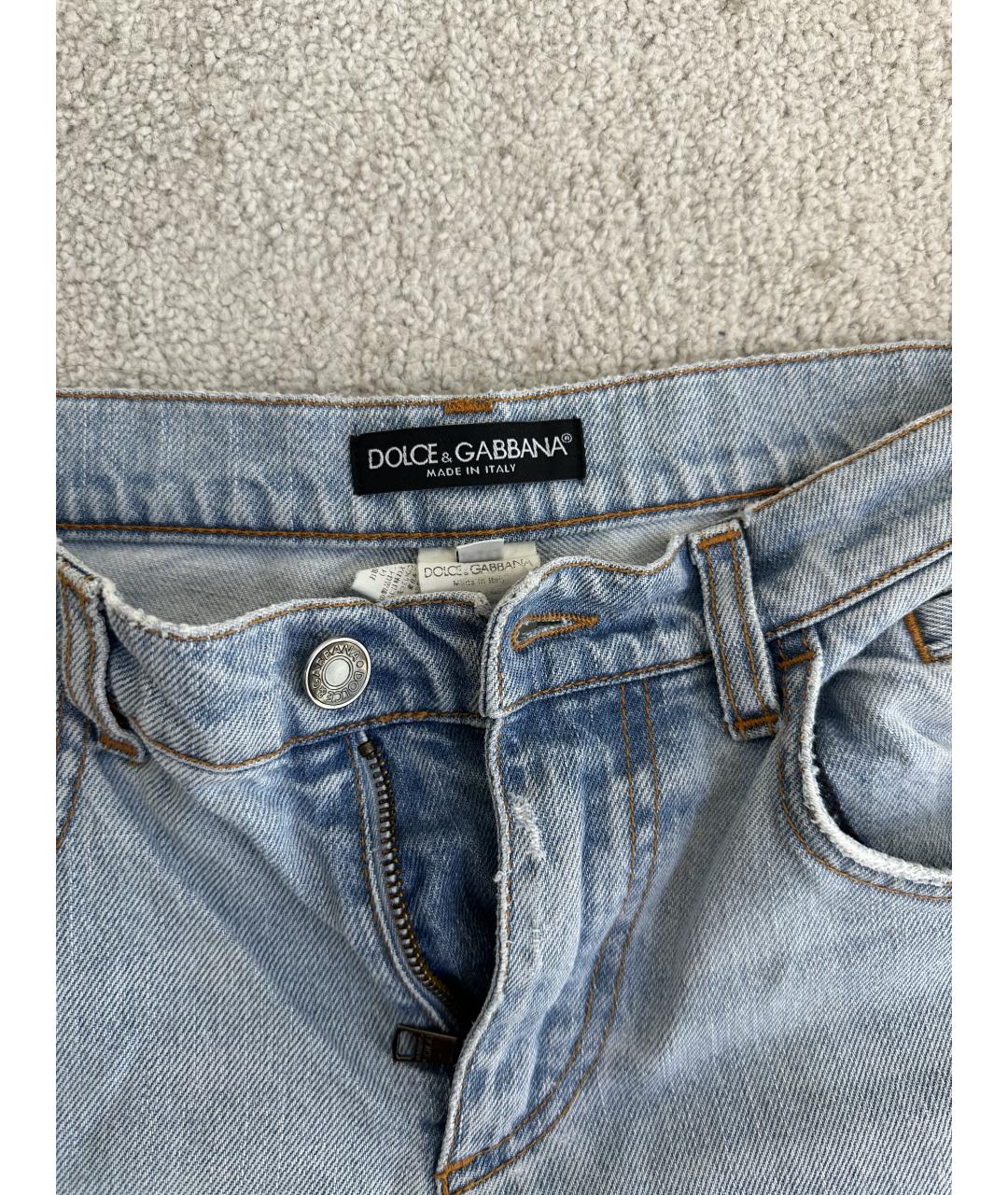 DOLCE&GABBANA Голубые хлопко-эластановые прямые джинсы, фото 3