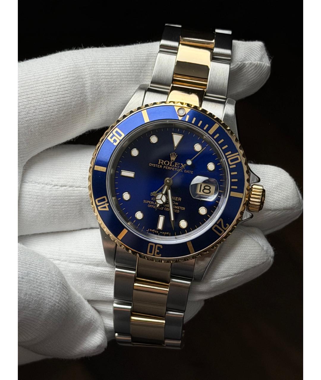 ROLEX Темно-синие часы из желтого золота, фото 2