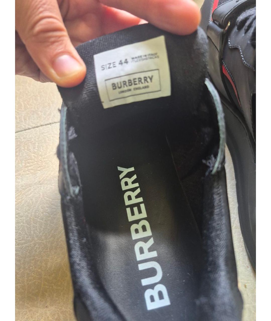 BURBERRY Черные кожаные низкие кроссовки / кеды, фото 5