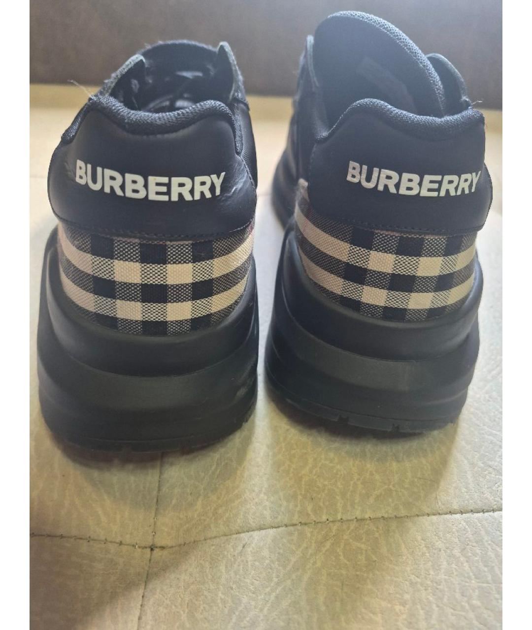 BURBERRY Черные кожаные низкие кроссовки / кеды, фото 4