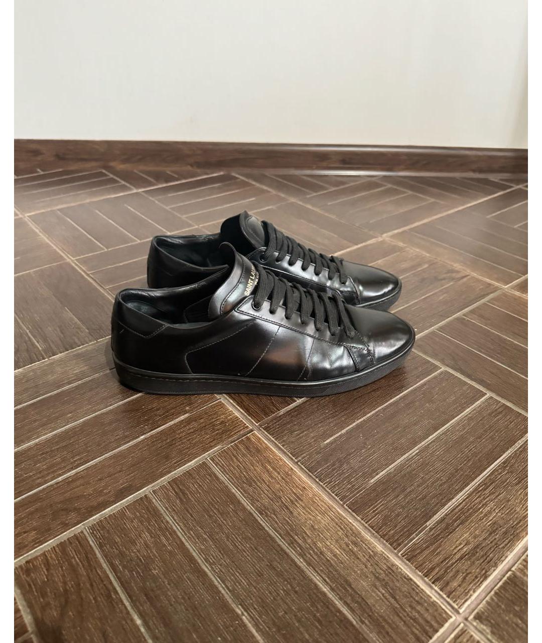 SAINT LAURENT Черные кожаные низкие кроссовки / кеды, фото 3