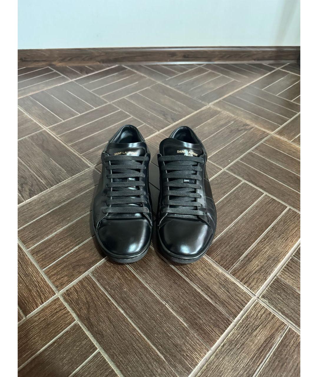 SAINT LAURENT Черные кожаные низкие кроссовки / кеды, фото 2